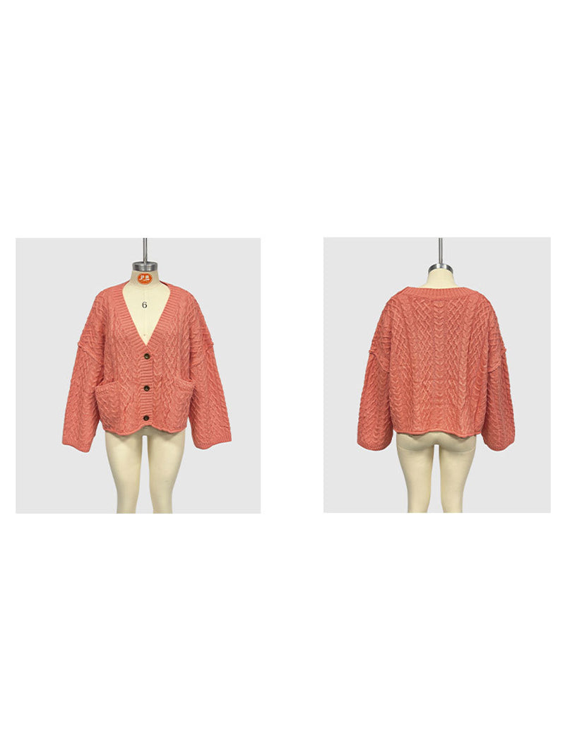 Casual Textured Cable Knit Button Up Cardigan