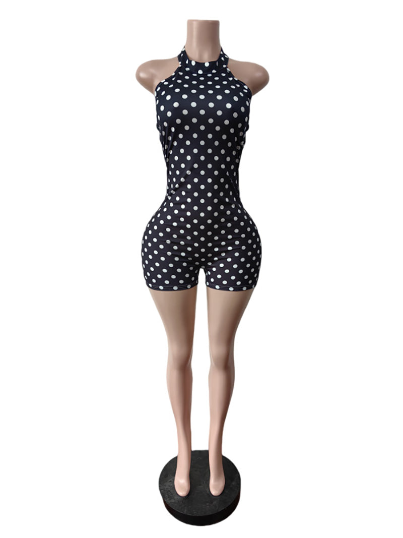 Sexy Polka Dot Print Halter Backless Romper