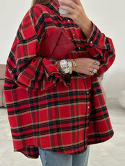 Plaid Collared Oversized Pocket Shirt