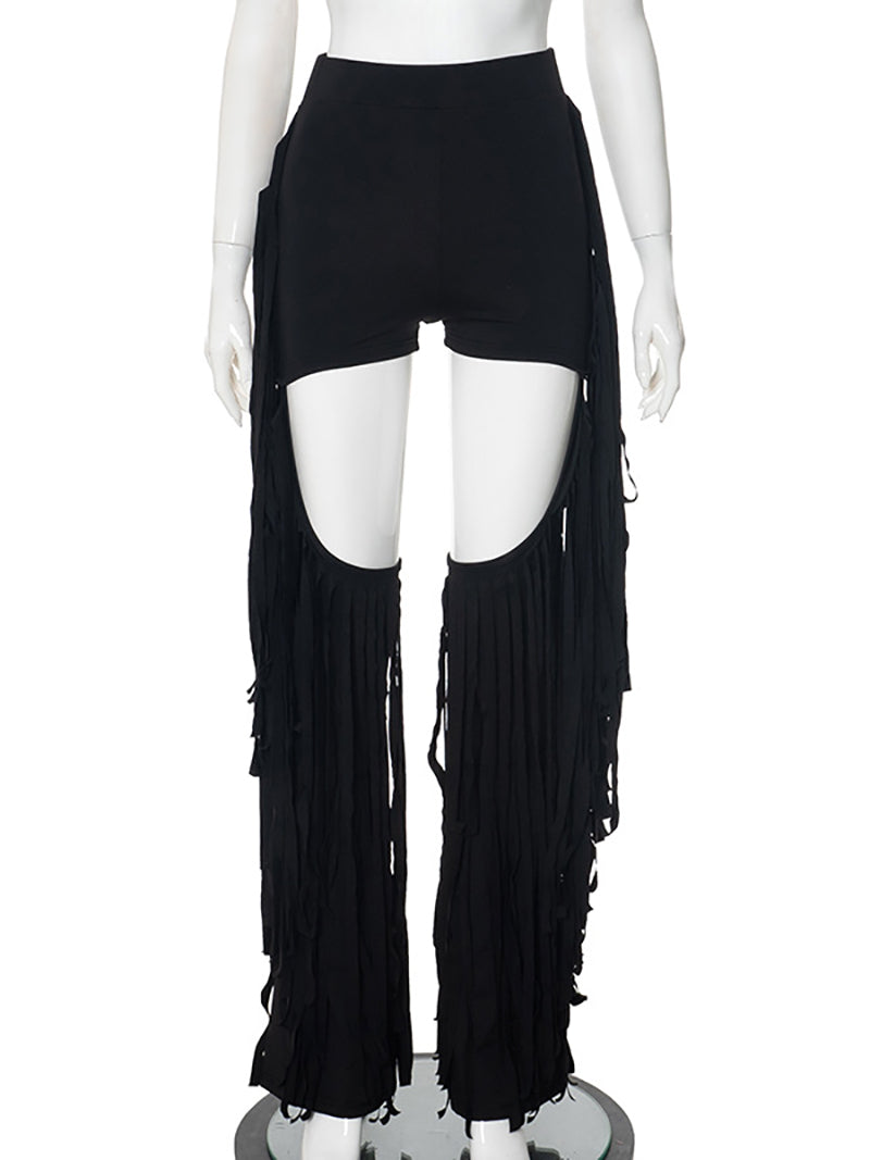 Fashion High Waist Hollow out Fringe Pants