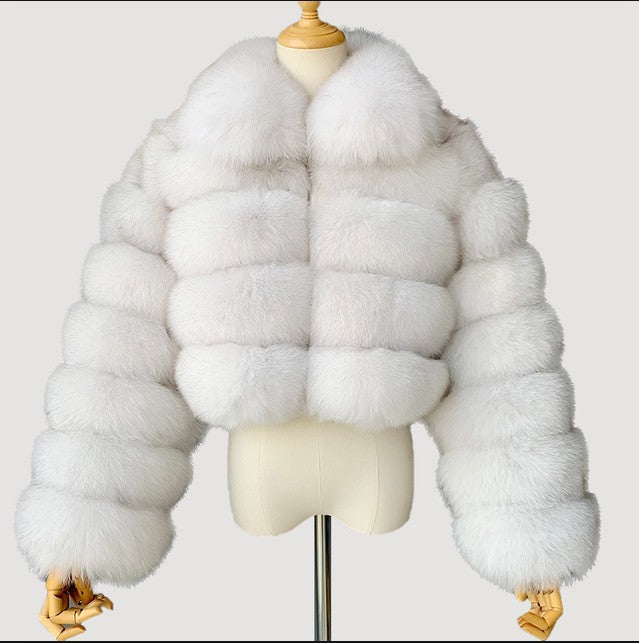 Wide Collar Tiered Faux Fur Cropped Jacket-boutique