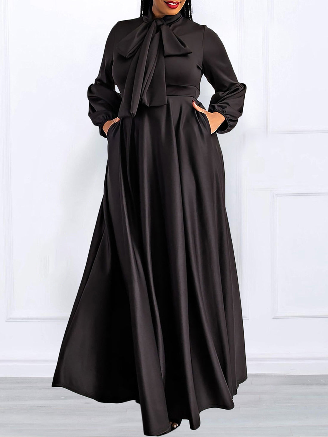Solid Color Bubble Sleeve Dress