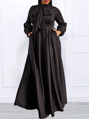 Solid Color Bubble Sleeve Dress