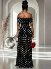 Polka Dot Ruched Slit Vacation Dress