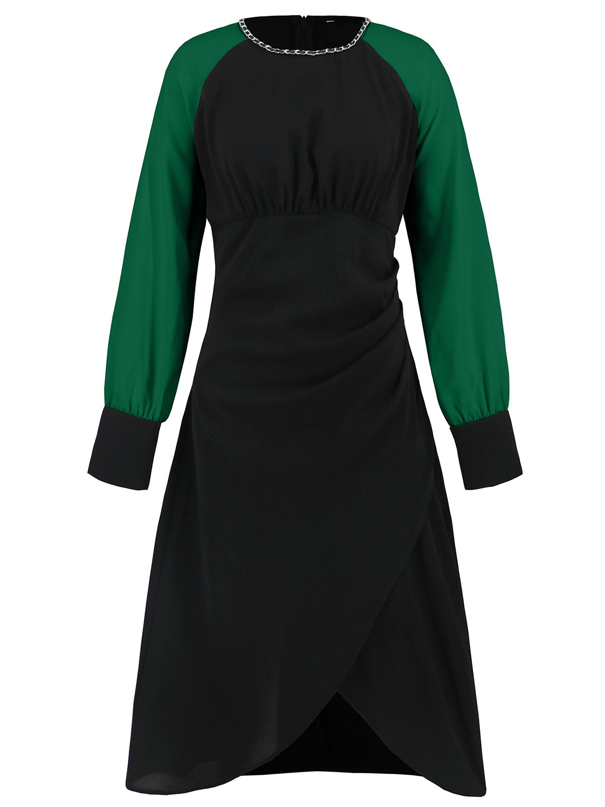 Color Block Long Sleeve Slim Midi Dress