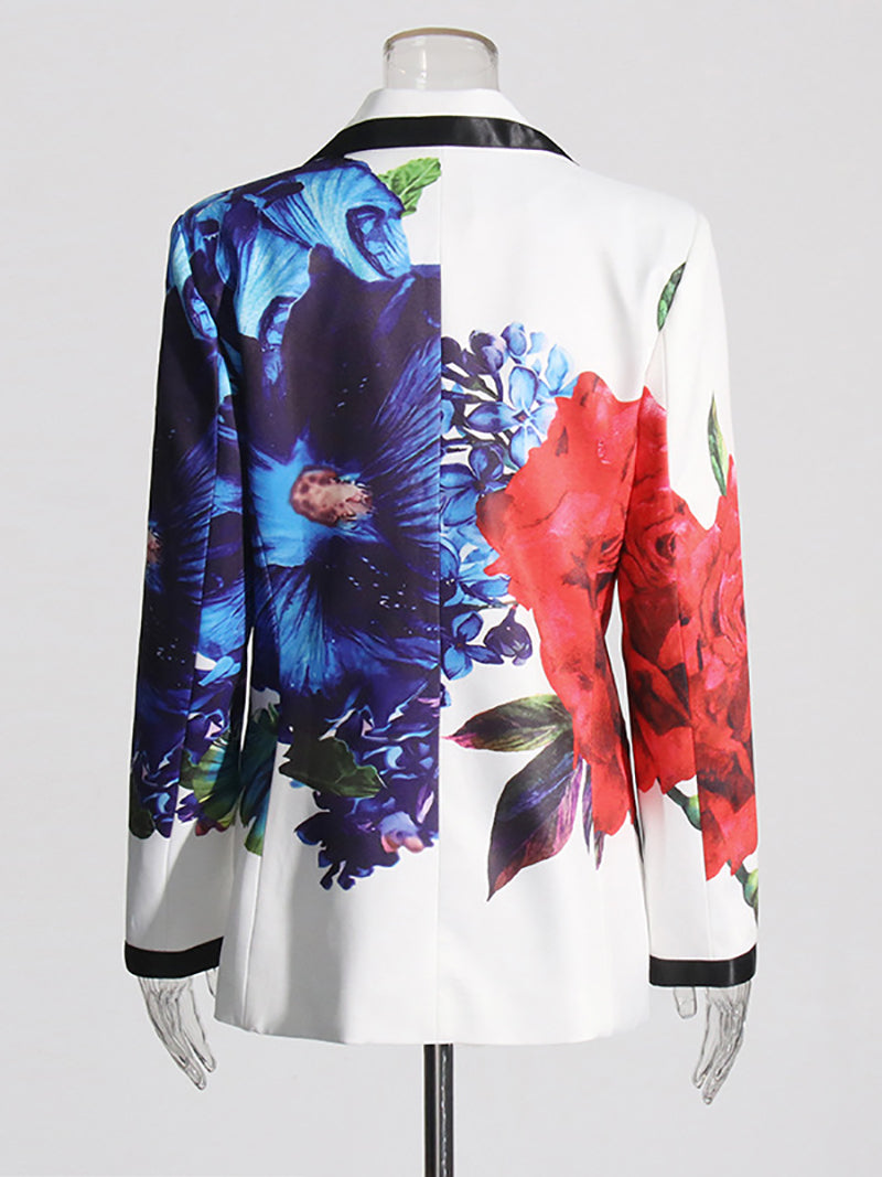 Fashion Deep V Floral Printed Blazer Set