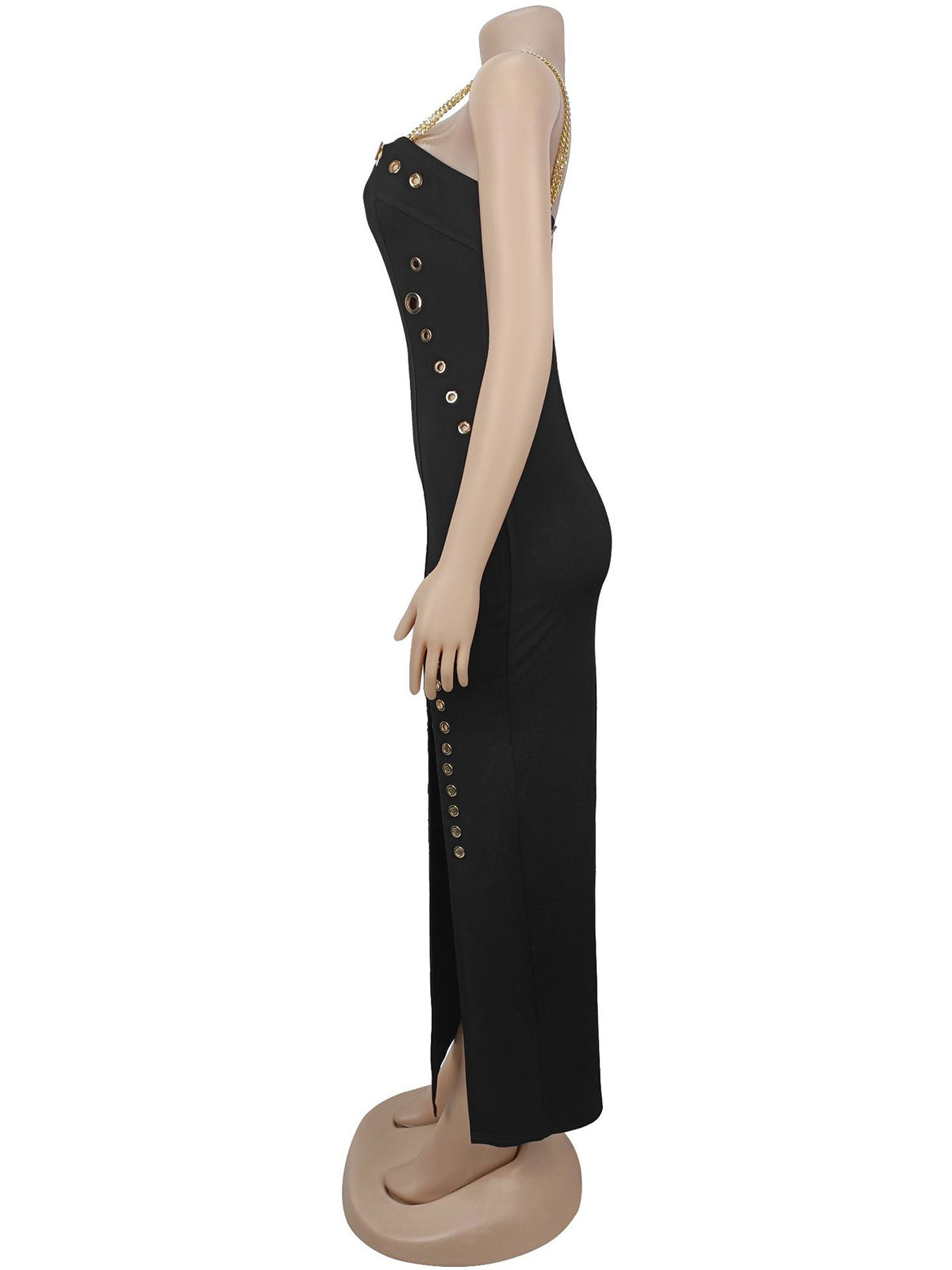 Sexy High Slit Chain Spaghetti Strap Maxi Dress