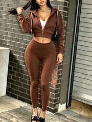 Cropped Zip Hoodie and High Waist Leggings Set