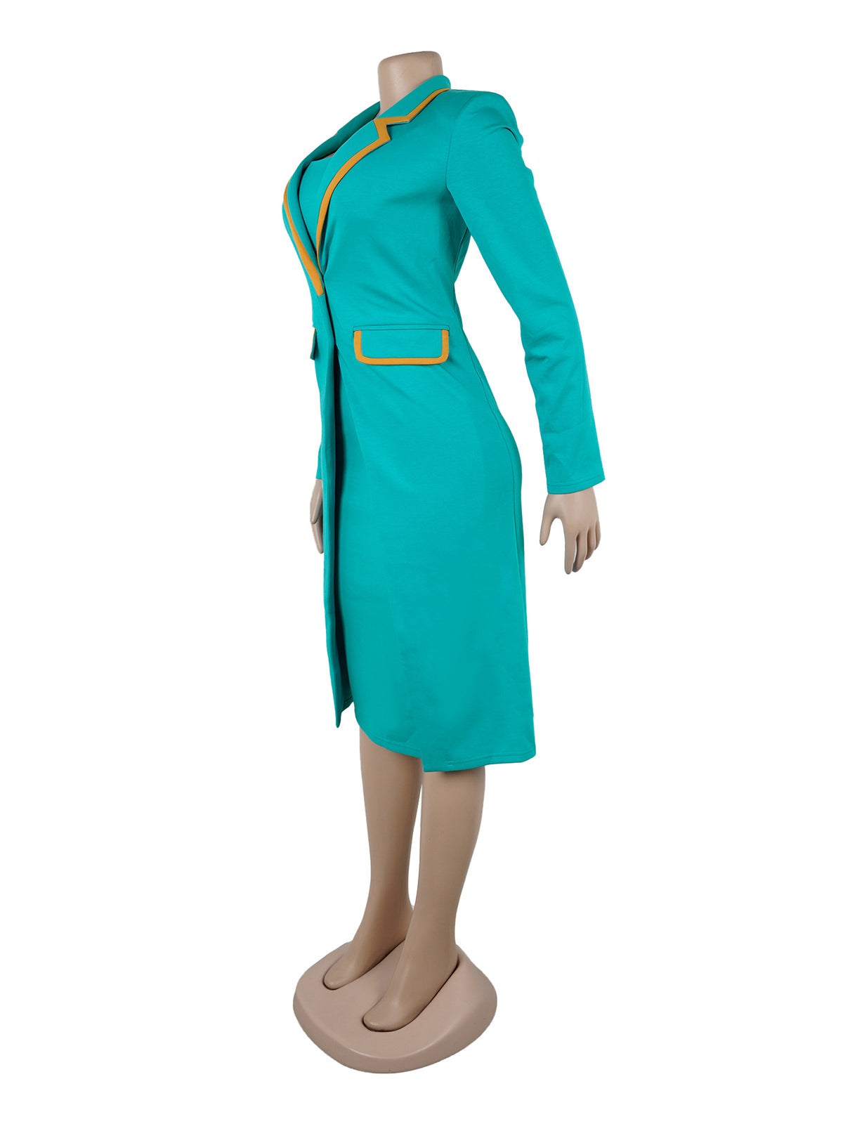Elegant Lapel Buckle Long Blazer Midi Dress Suit