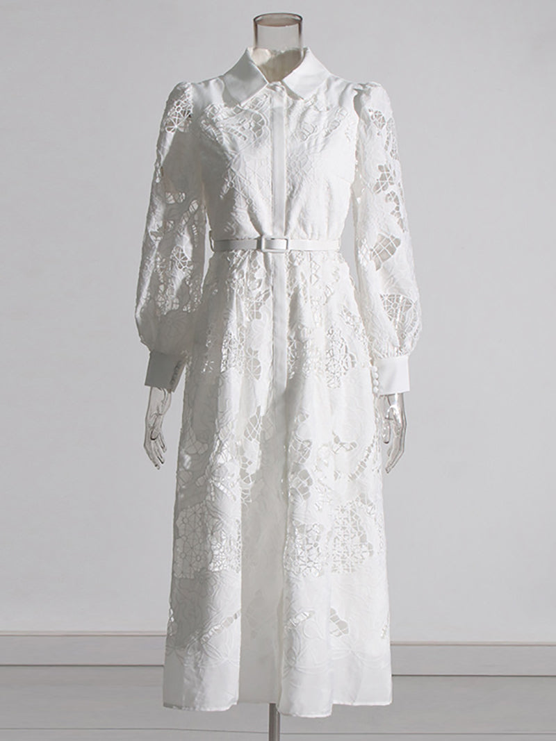 Solid Elegant Hollow Out Patchwork Lace Dress