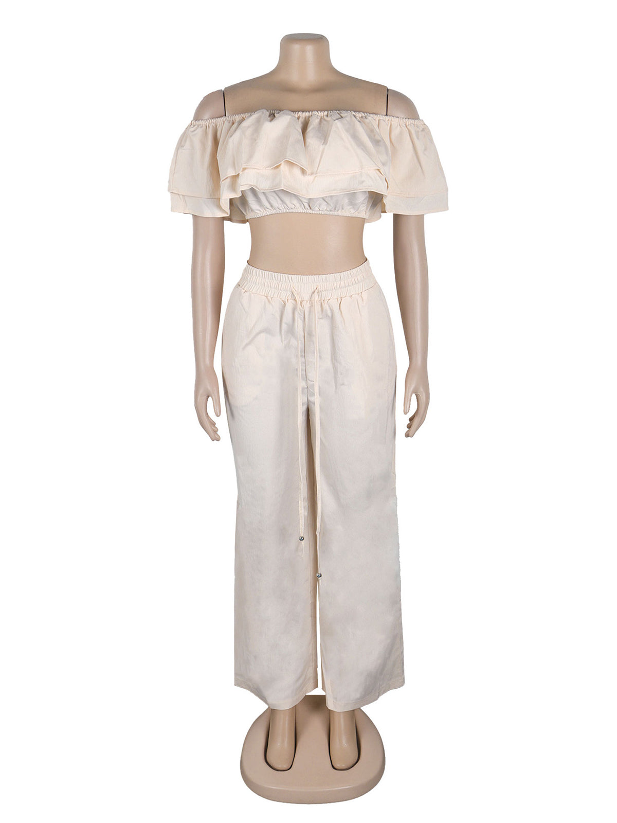 Sexy Off-Shoulder Crop Top And Elastic Waist Pants Set