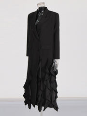 Solid Spliced Ruffles Loose Blazer Trench Coat