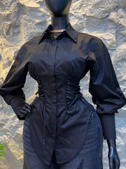 Belted Asymmetric Long Sleeve Blouse