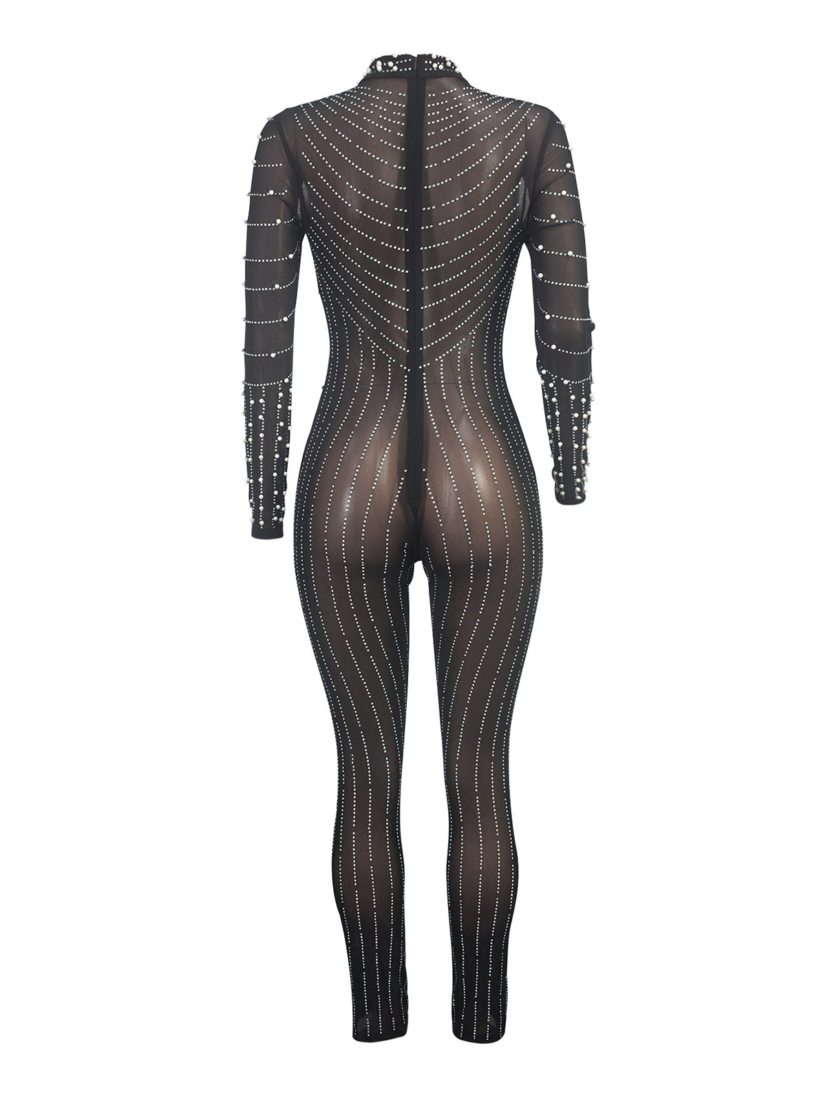 Sexy Mesh See-Through Round Neck Jumpsuit