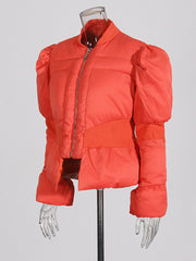 Padded Satin Down Peplum Jacket Coat