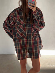 Vintage Lapel Loose Oversize Plaid Shirt