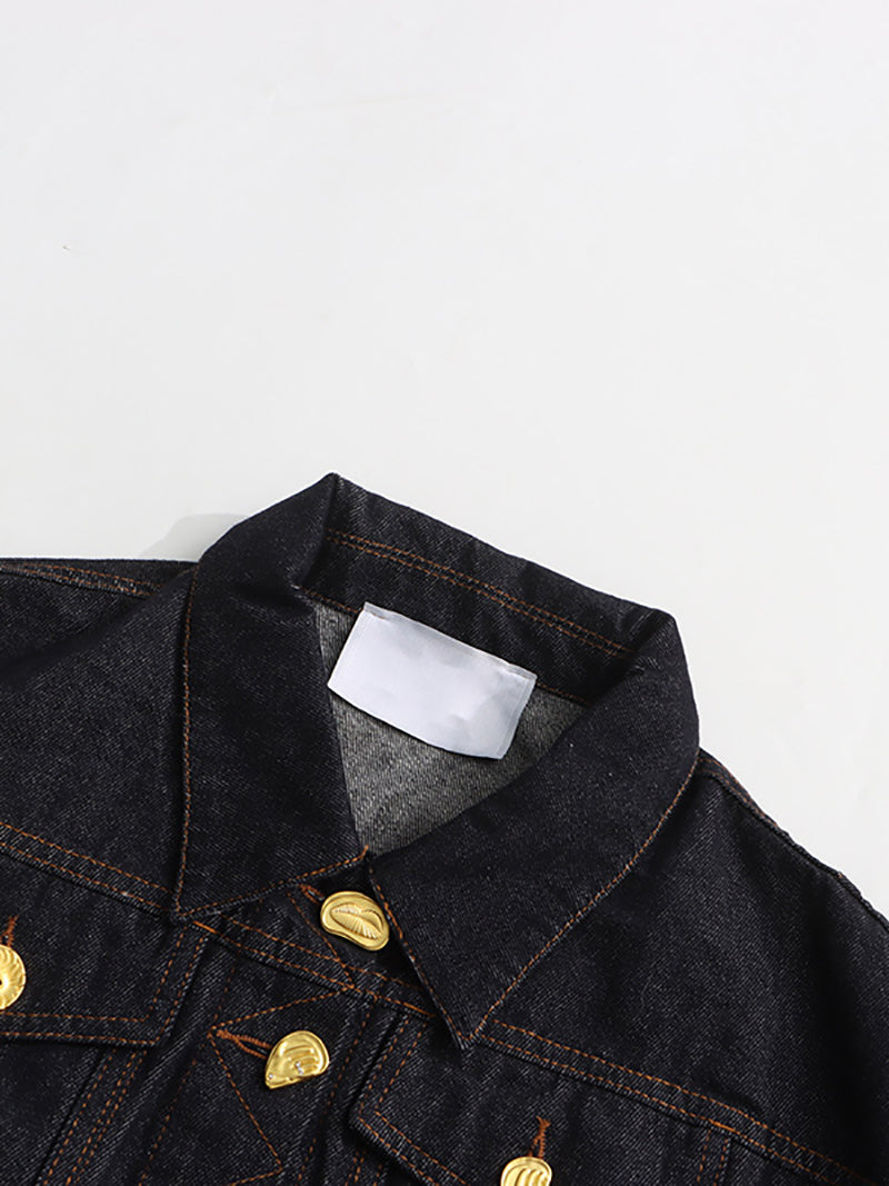 Solid Spliced Button Loose Denim Jacket
