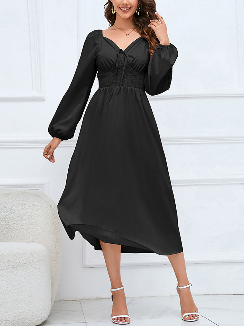 Fashion V Neck Bound Waist Slim Dress