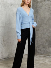 Elegant V Neck Backless Cinched Waist Sweatshirt