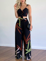 Casual Print Vest Wide-leg Pants Set