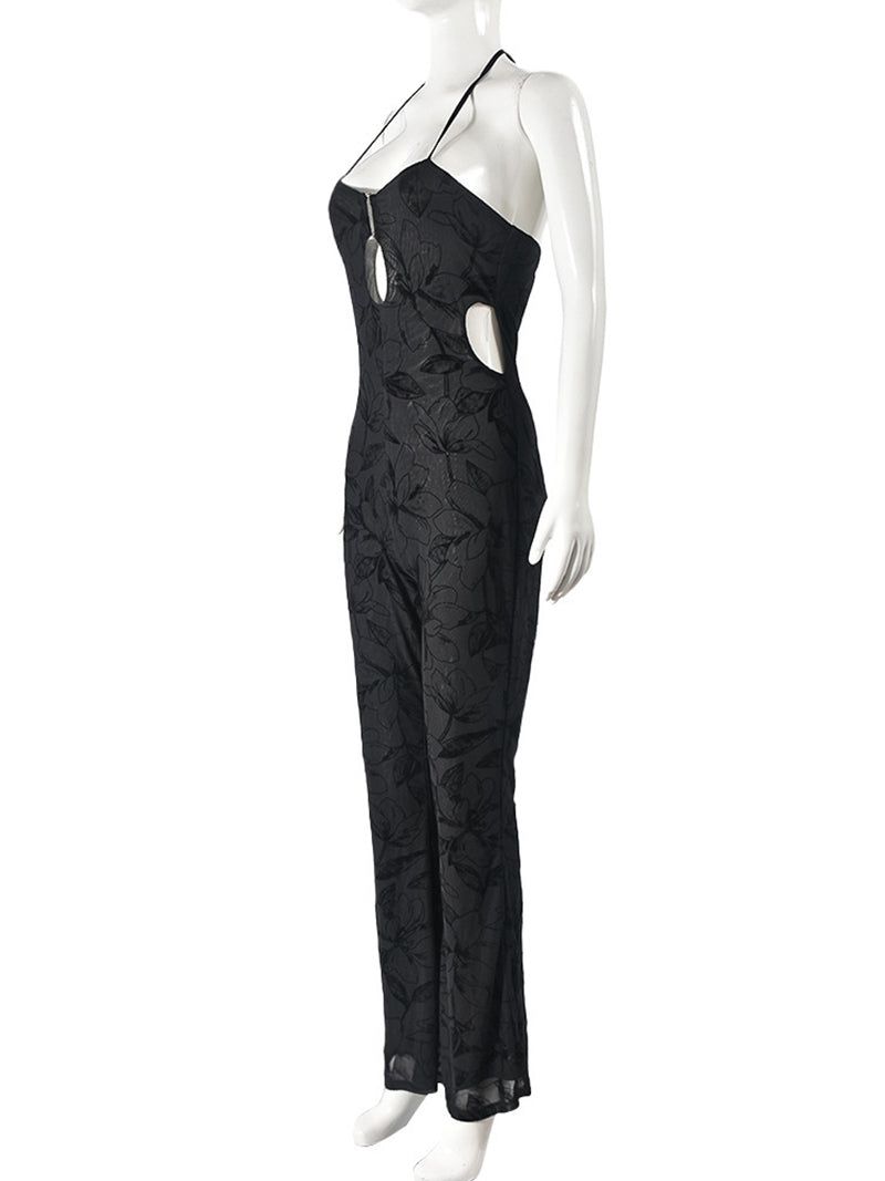 Lace-Up Halter Neck See Through Jumpsuits