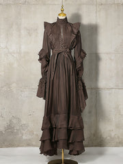 Boutique Cinched Waist Ruffle Cutout Maxi Dress