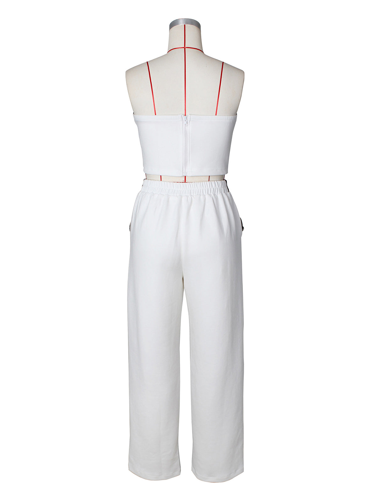 Sexy Color Block Decorative Button Straight Pants Set