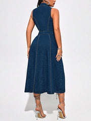 Fashion Single breasted Sleeveless Denim Dress