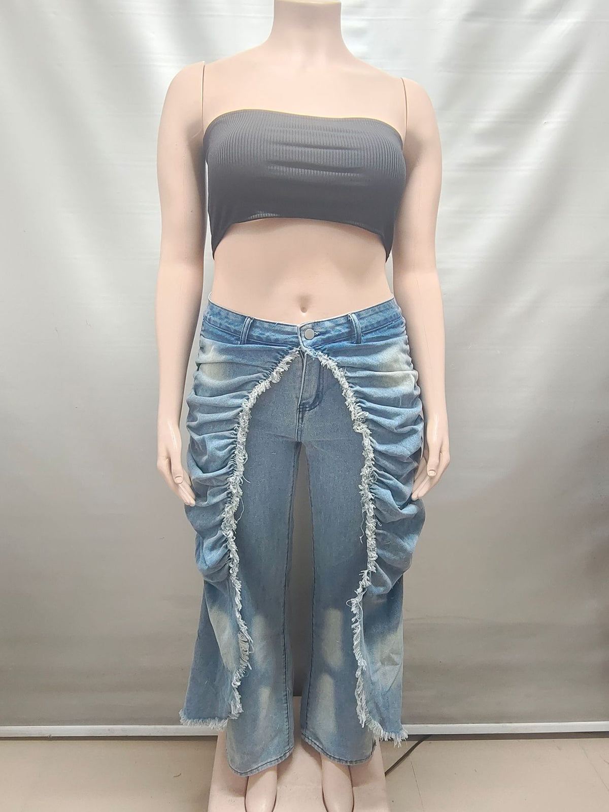 Fashion Ruched Draped Cape Jeans