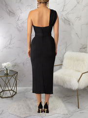 Elegant Single Shoulder Backless Bodycon Midi Dress
