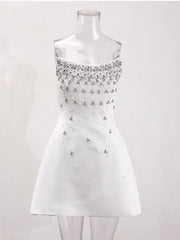 Rhinestone Strapless Mini Party Dress-boutique