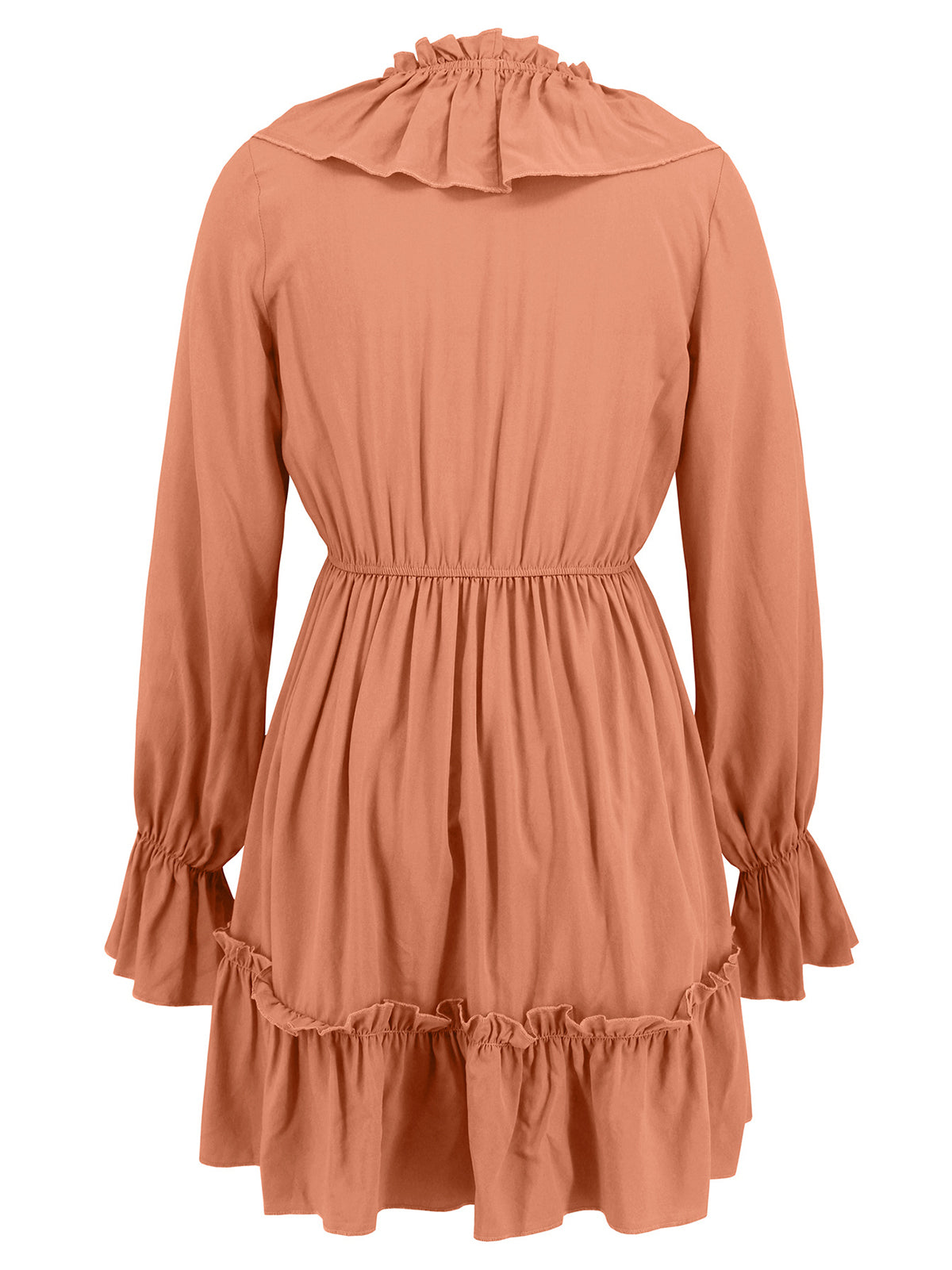 Chic V-Neck Ruffle Long Sleeve Slim Dress