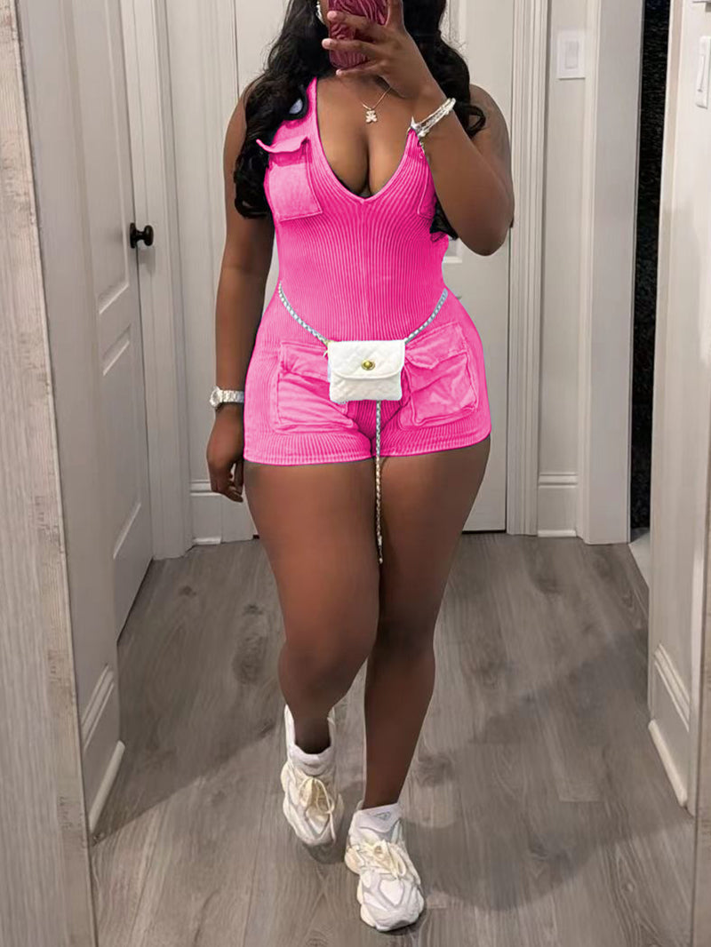 Sexy Sleeveless Ribbed Knit Casual Romper
