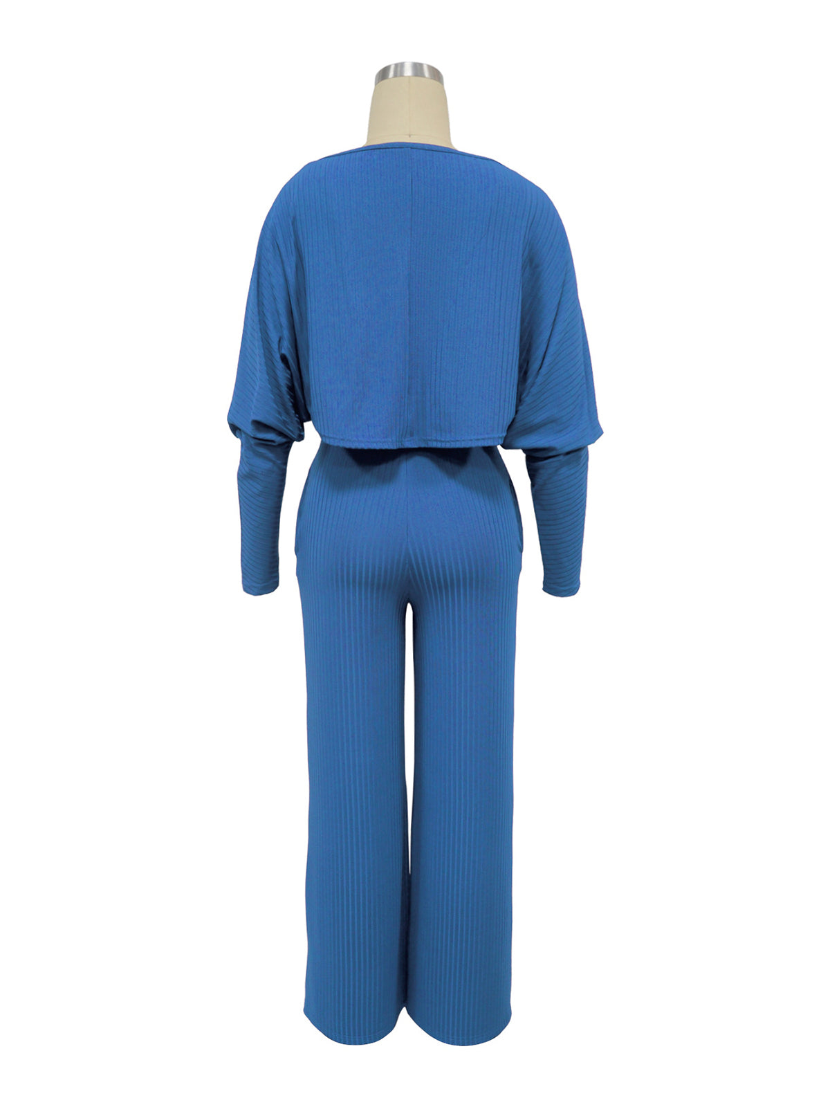Casual Ribbed Jumpsuit Long Sleeve Cardigan Set