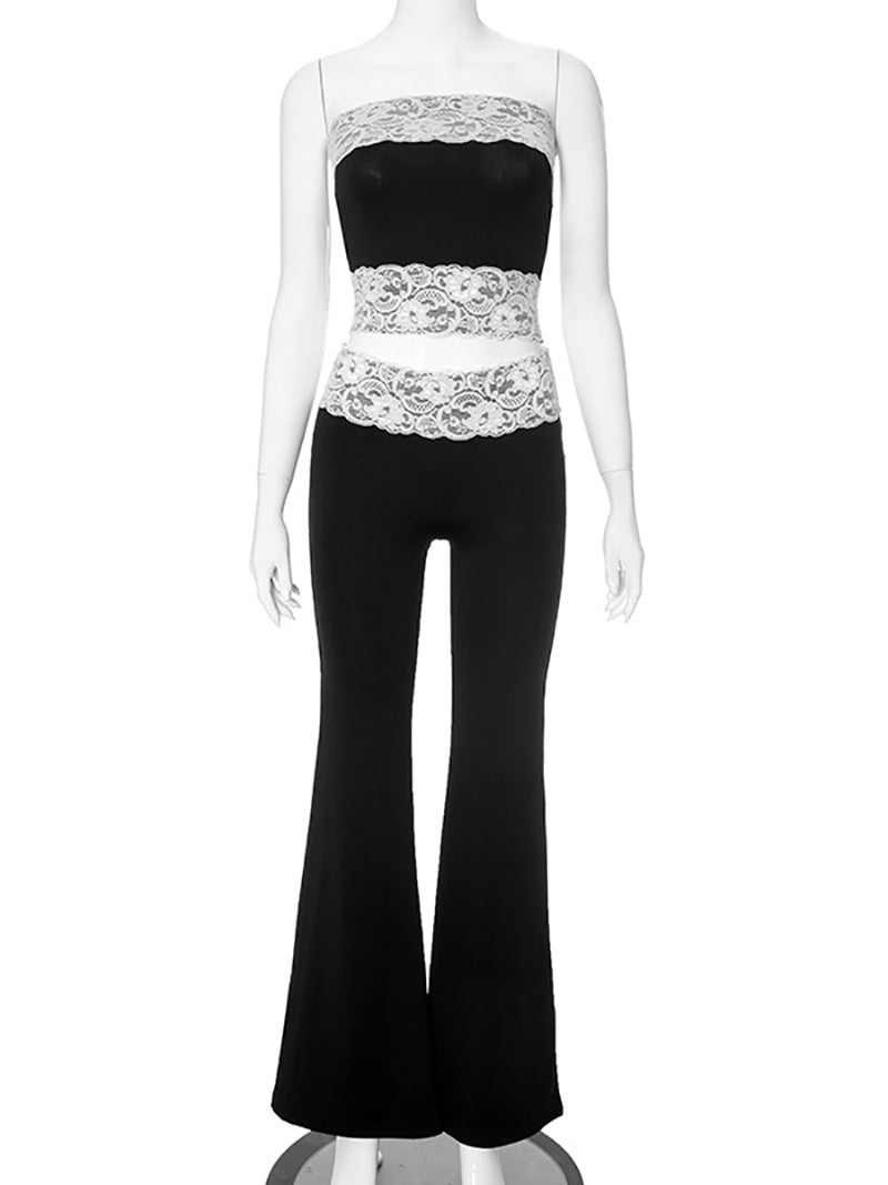 Sexy Lace Strapless Top Trousers Casual Set