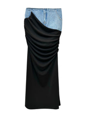 Fashion Denim Patchwork Long Skirts