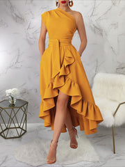 Off Shoulder Ruffle Slit Maxi Dress