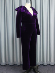 Plus Size Sequin Decor Minimalist Casual Jumpsuit