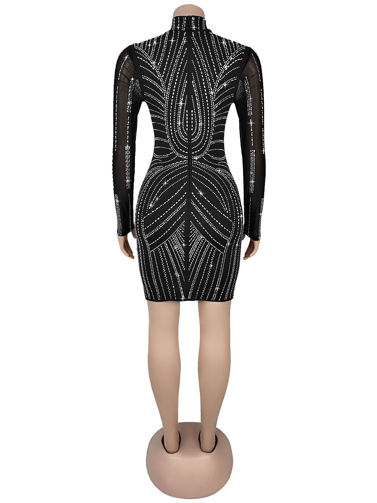 Sexy Rhinestone Mesh See Through Mini Dress