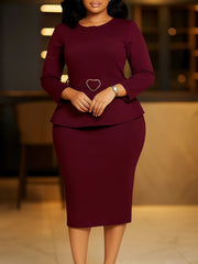 Elegant O Neck Heart Shaped Belt Slim Midi Dress