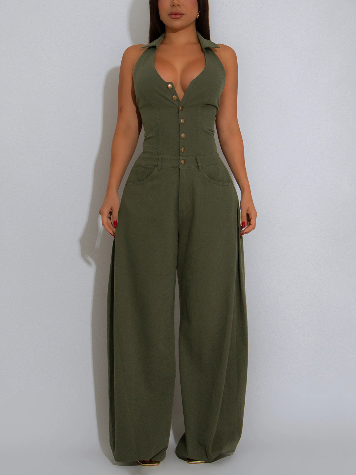 Fashion Halter Backless Slim Wide Leg Jumpsuit