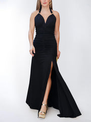 Sexy Backless Slim High Split Halter Maxi Dress