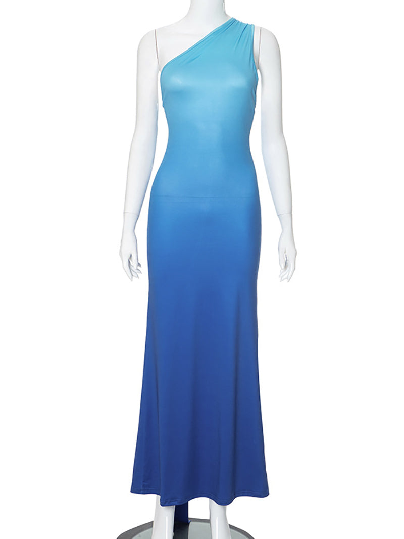 Sexy One Shoulder Gradient Color Dress