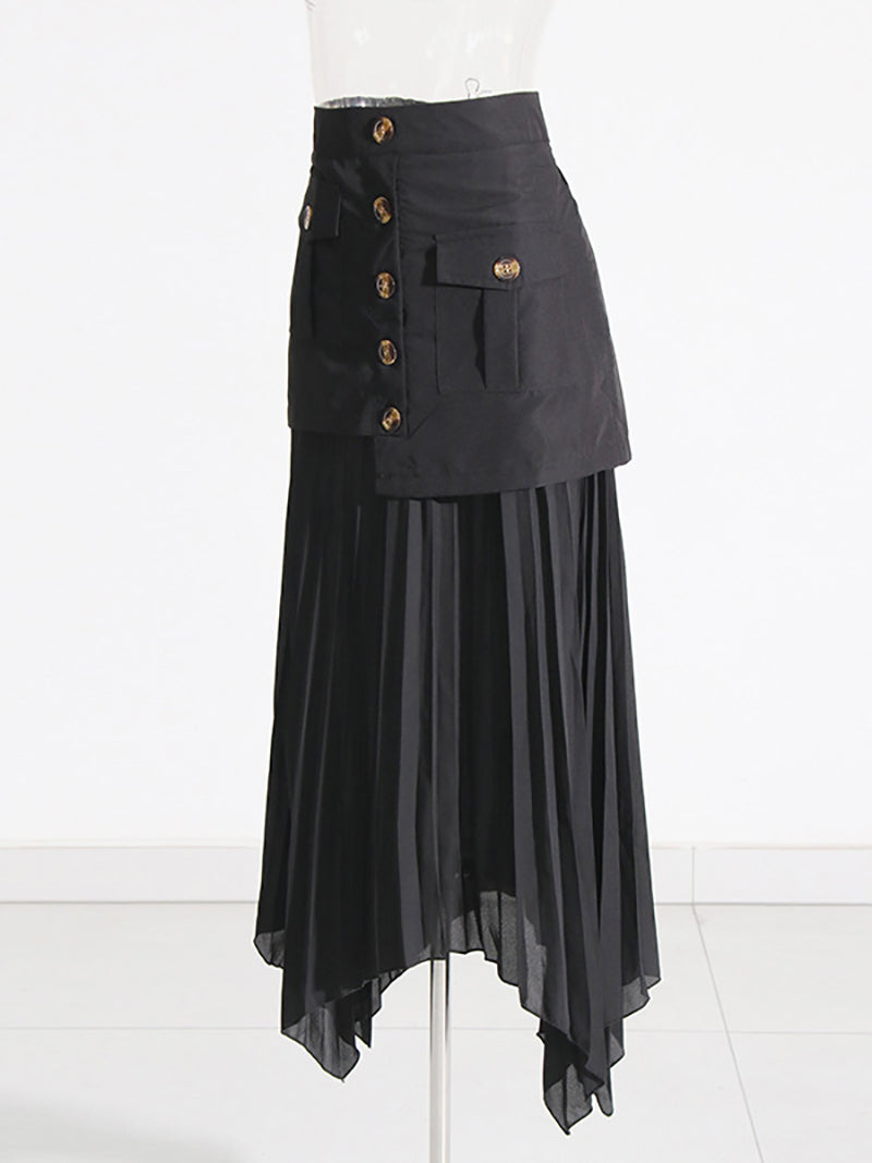 Fashion High Waist Paneled Midi Pleated Skirt