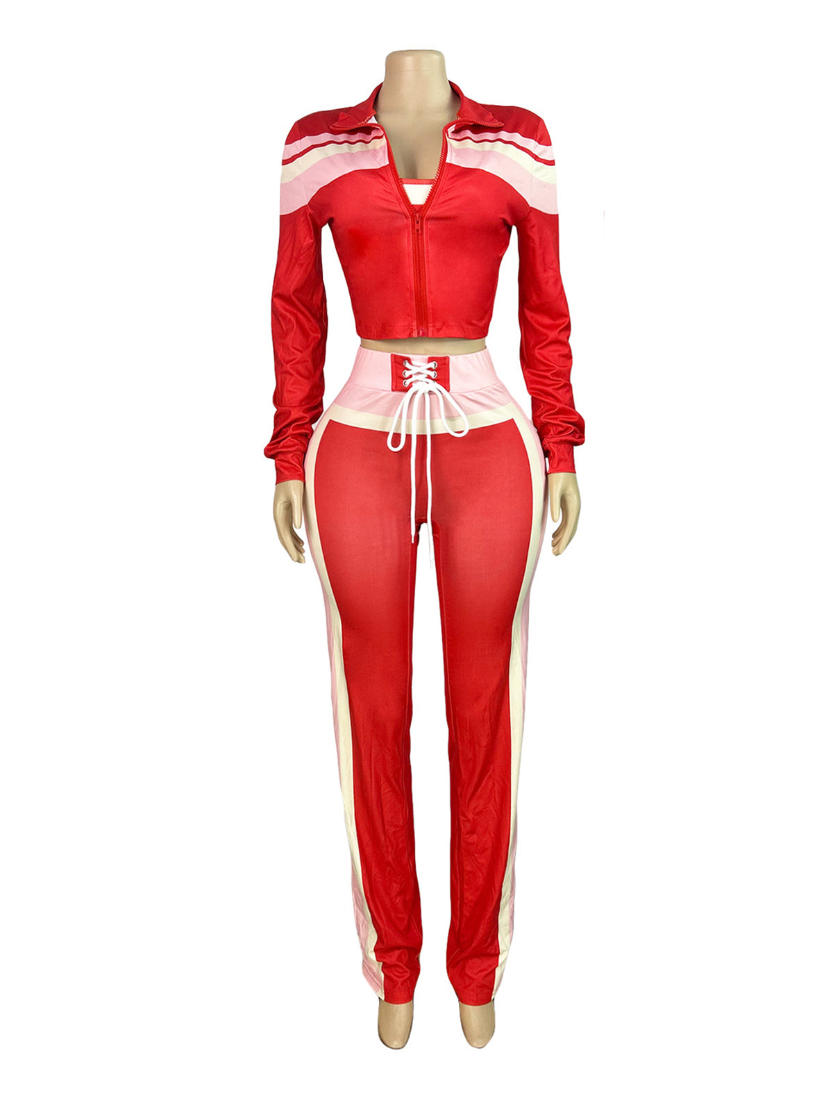 Casual  Stripe Tube Top Jacket Jogging Pants Sports Set