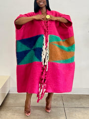Color Block Fringe Knit Cardigan
