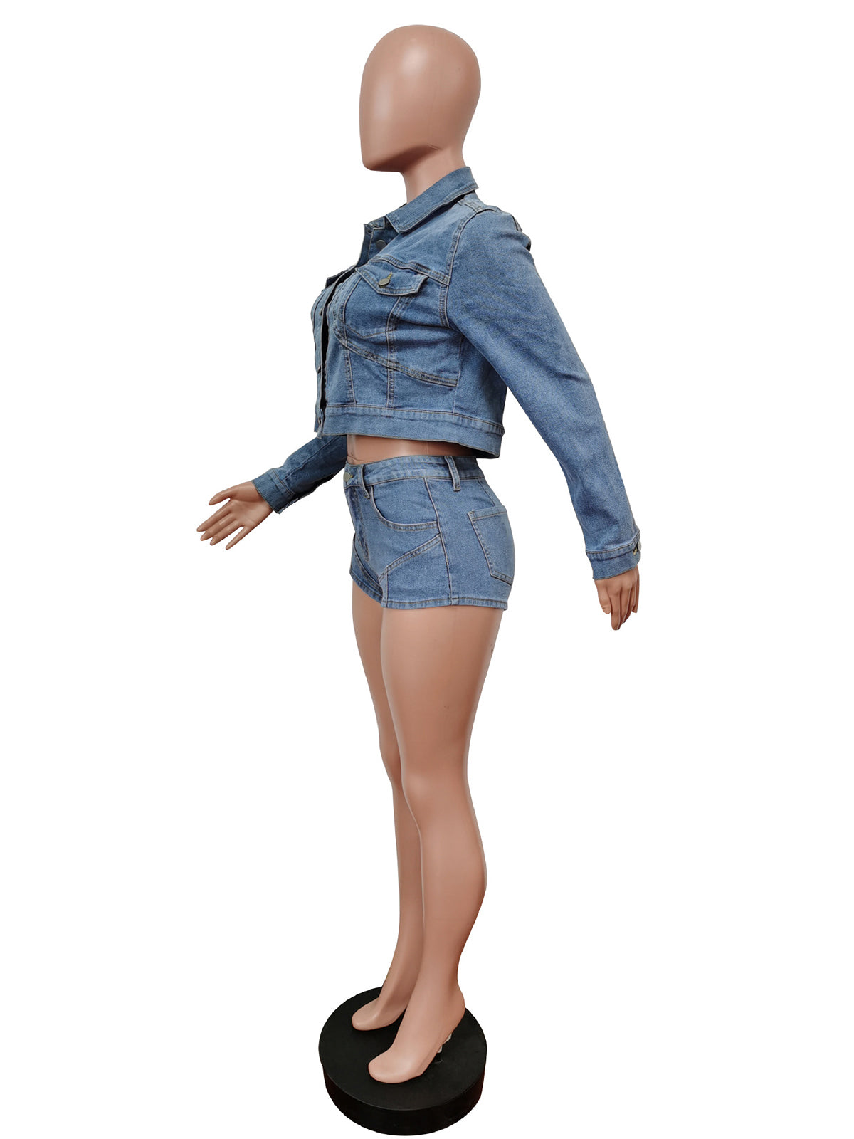 Casual Denim Jacket Shorts Two Piece Set