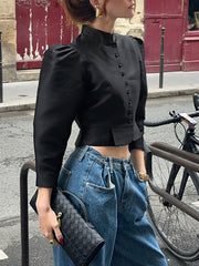 Fashion Stand Collar Puff Sleeve Shirt