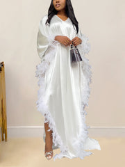 Fashion Loose Feather V-neck Maxi Dress