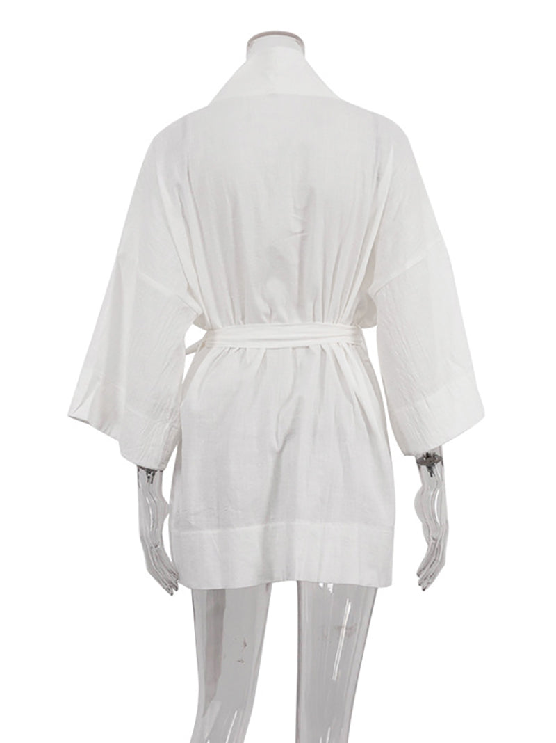 Casual V-neck Lace-up Kimono Cardigan Dress